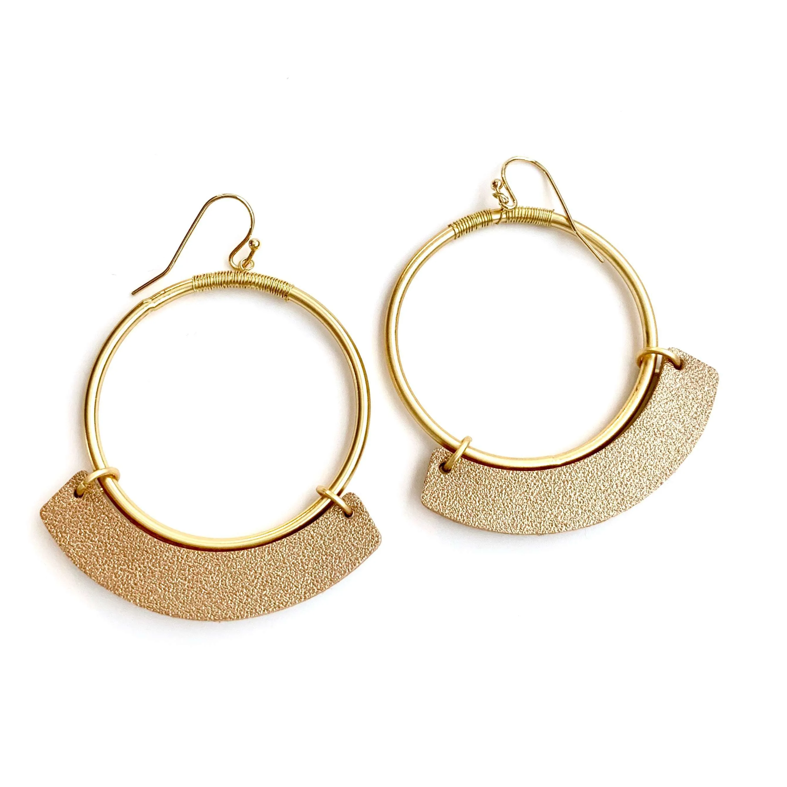 Gold hoop and blush leather disco earring