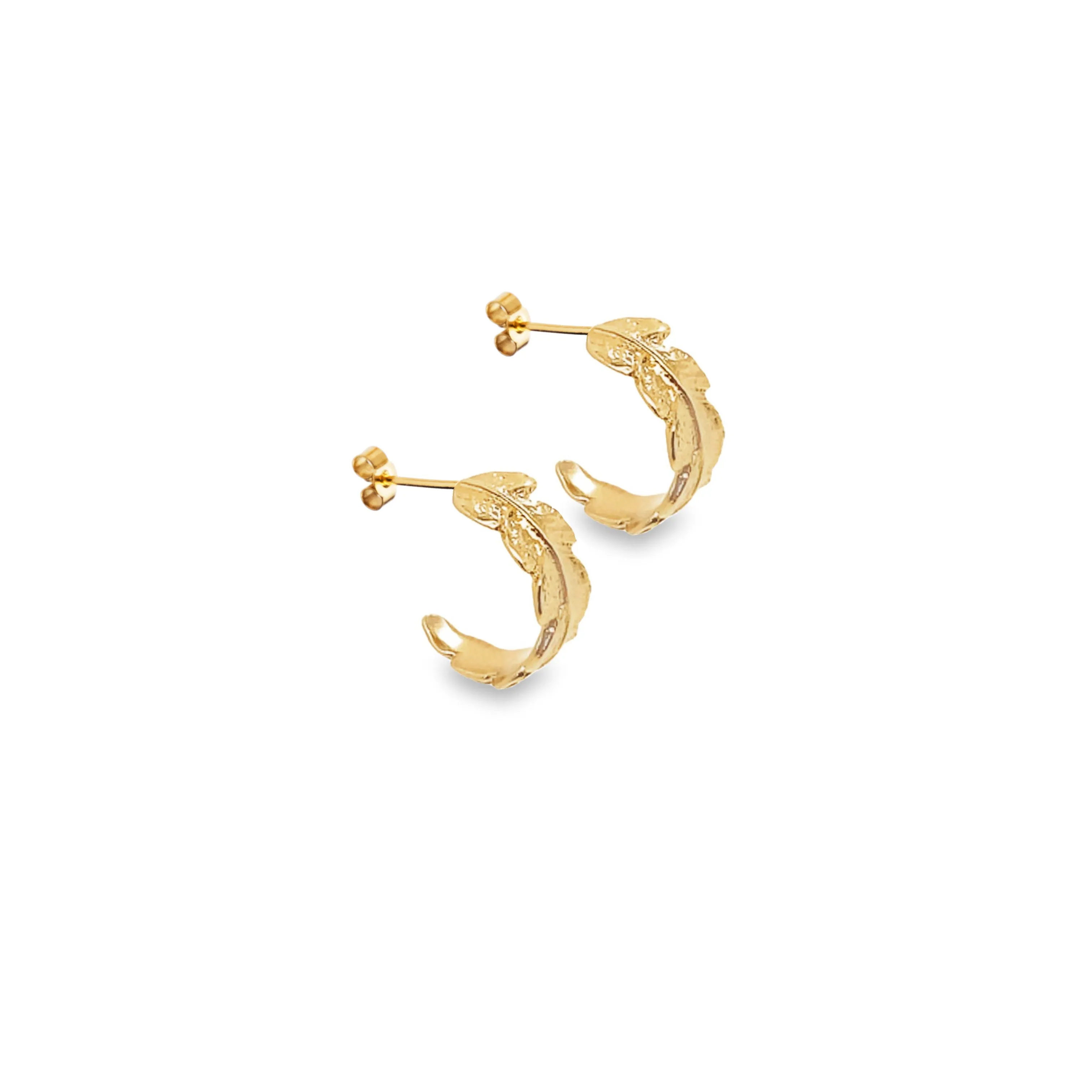 Gold Mini Crown Fern Hoop Earrings