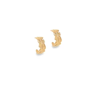 Gold Mini Crown Fern Hoop Earrings