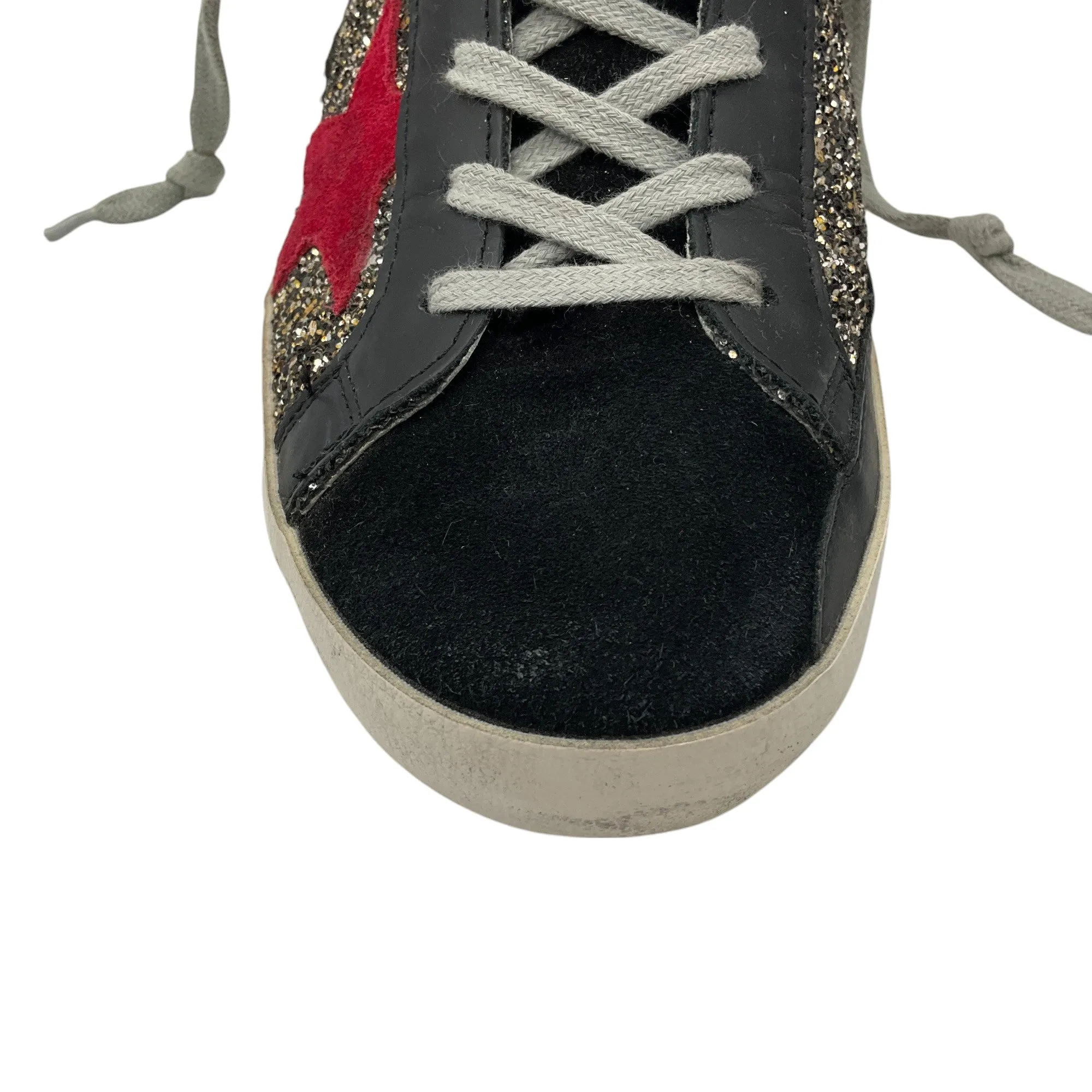 Golden Goose Deluxe Brand Black / Red Glitter Superstar Sneakers