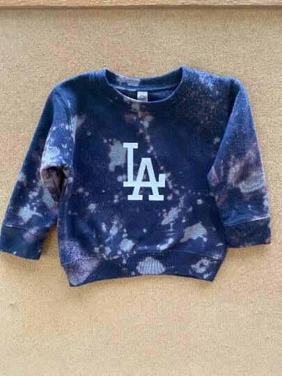 Handmade Toddler LA Dodgers Navy Blue Bleached Crew Sweatshirt