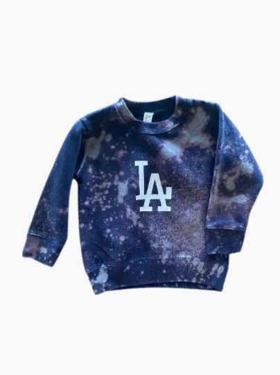 Handmade Toddler LA Dodgers Navy Blue Bleached Crew Sweatshirt