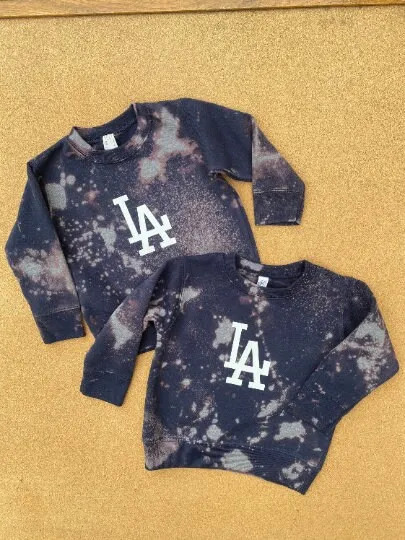 Handmade Toddler LA Dodgers Navy Blue Bleached Crew Sweatshirt