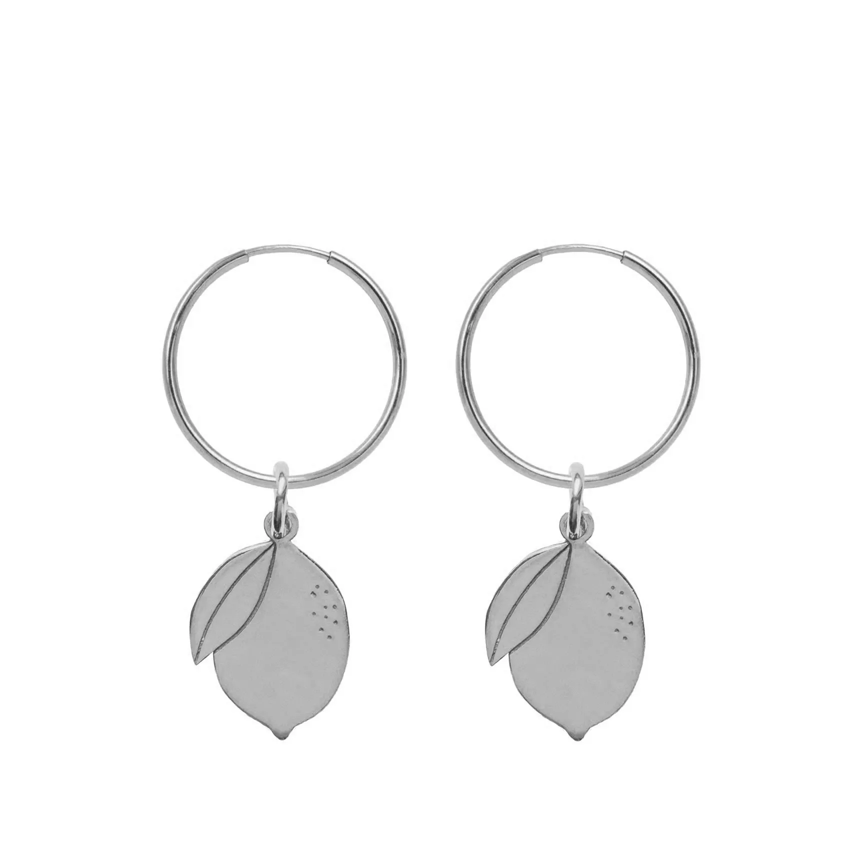 Hoop Earrings with Double Lemon Pendant - Silver