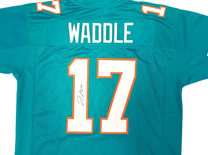 Jaylen Waddle Miami Signed Teal Football Jersey JSA