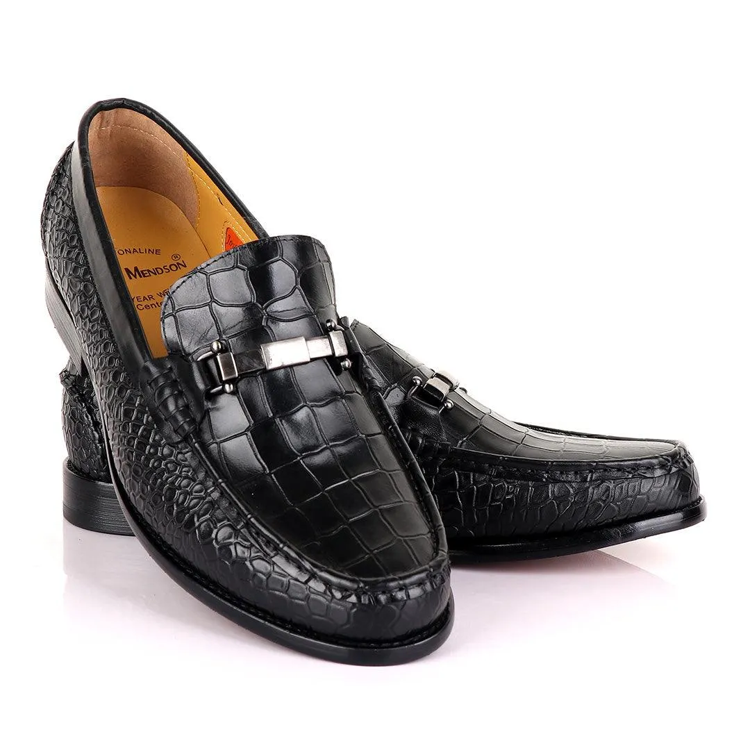 John Mendson Croc Skin Black Loafers