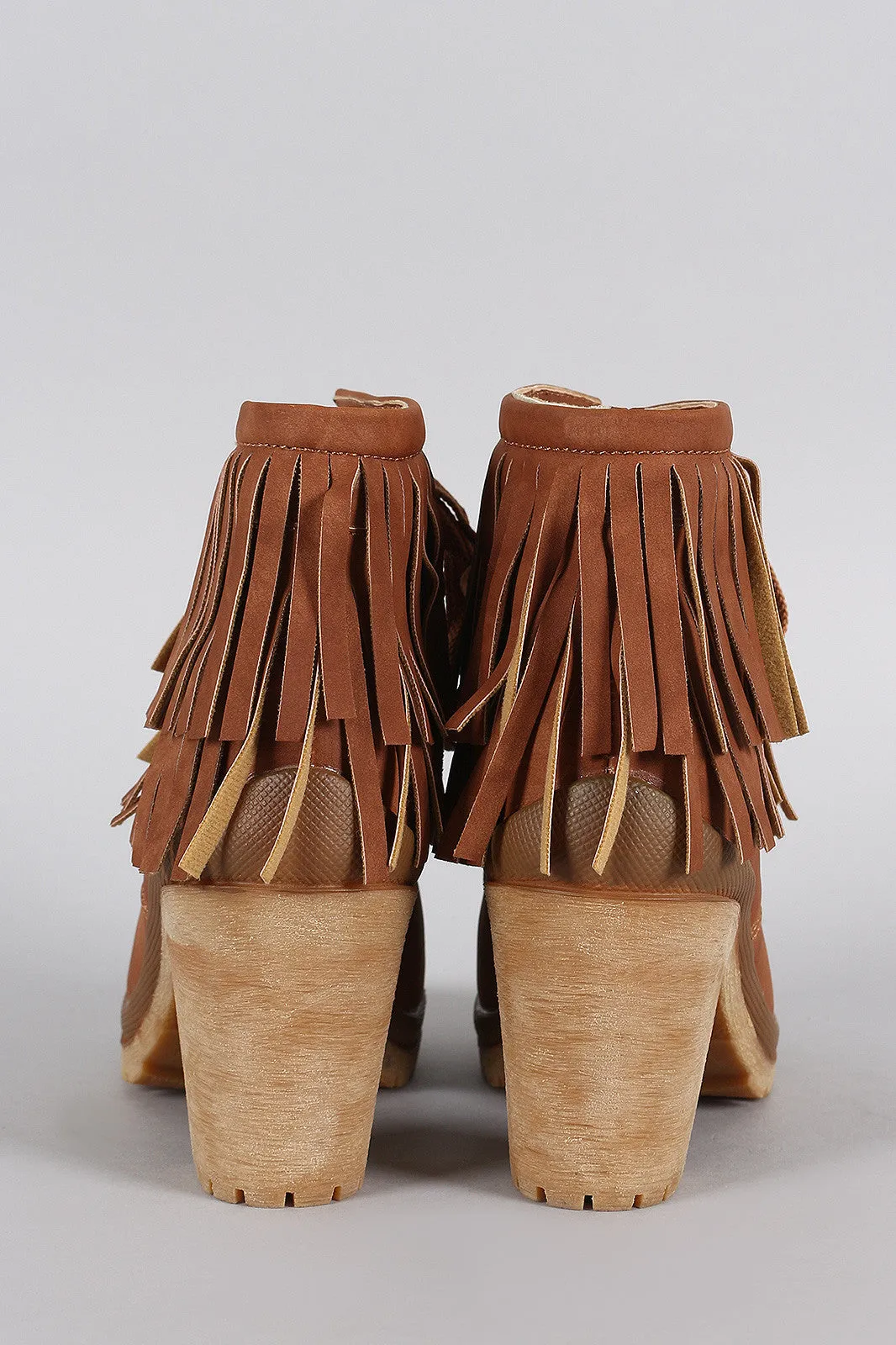 Liliana Fringe Cuff Lug Chunky Heel Work Boots