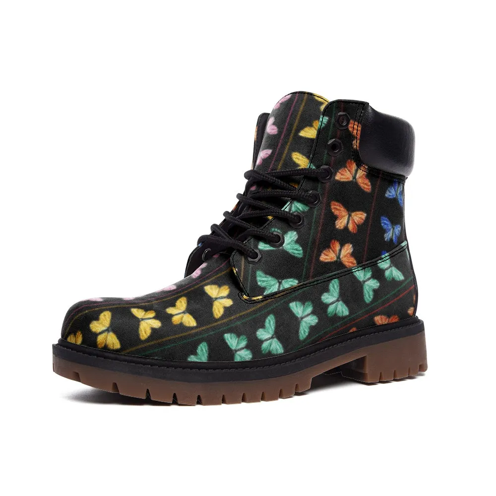 Linear Kaleidoscope of Butterflies Casual Leather Lightweight boots TB