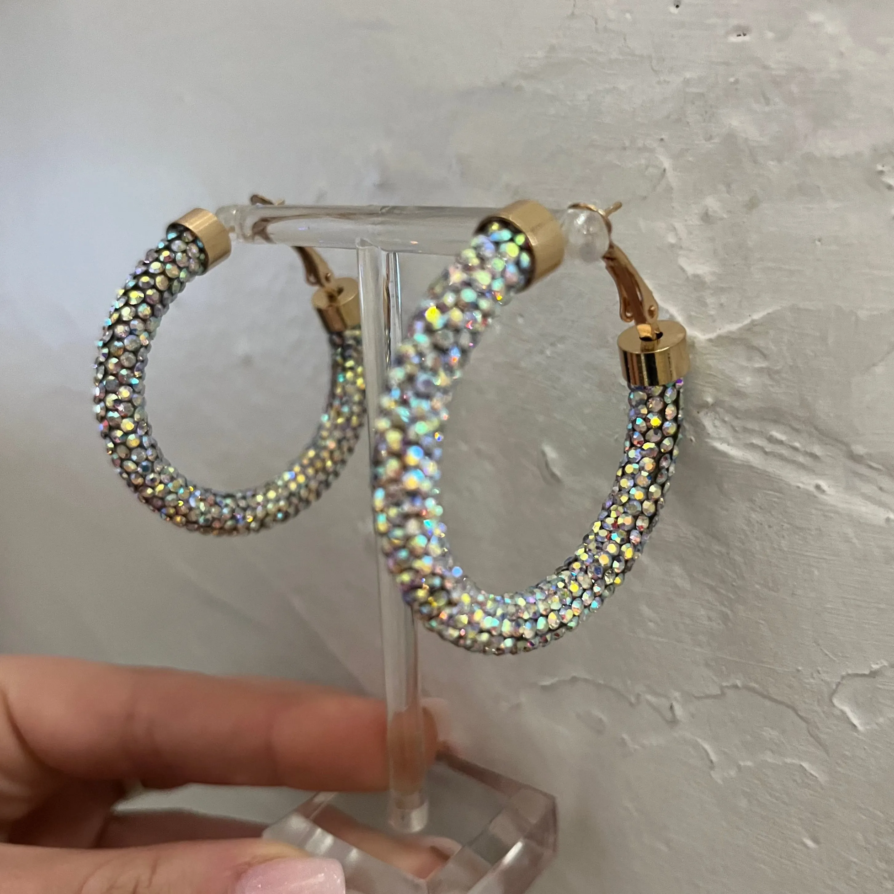 Living Glam Rhinestone Sparkle Chunky Hoops