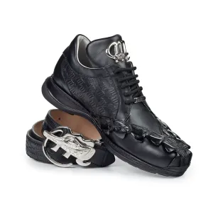 Mauri 8543 Embossed Black Nappa/Hornback Tail Sneakers