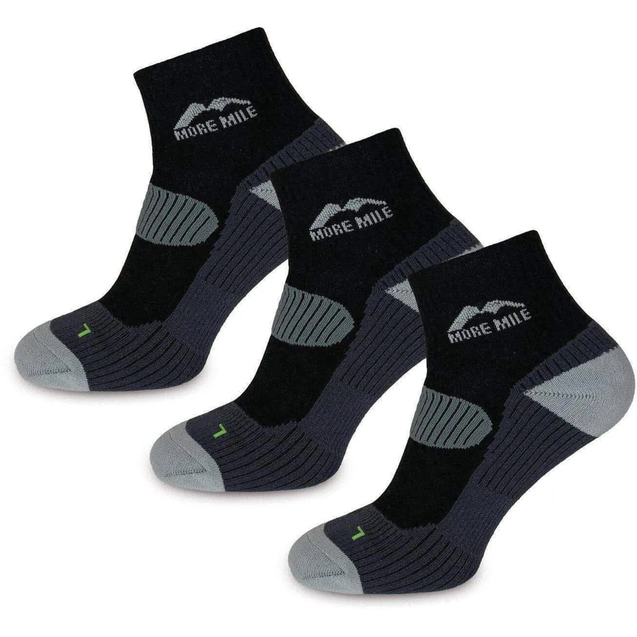 More Mile London 3 Pack Running Socks - Black