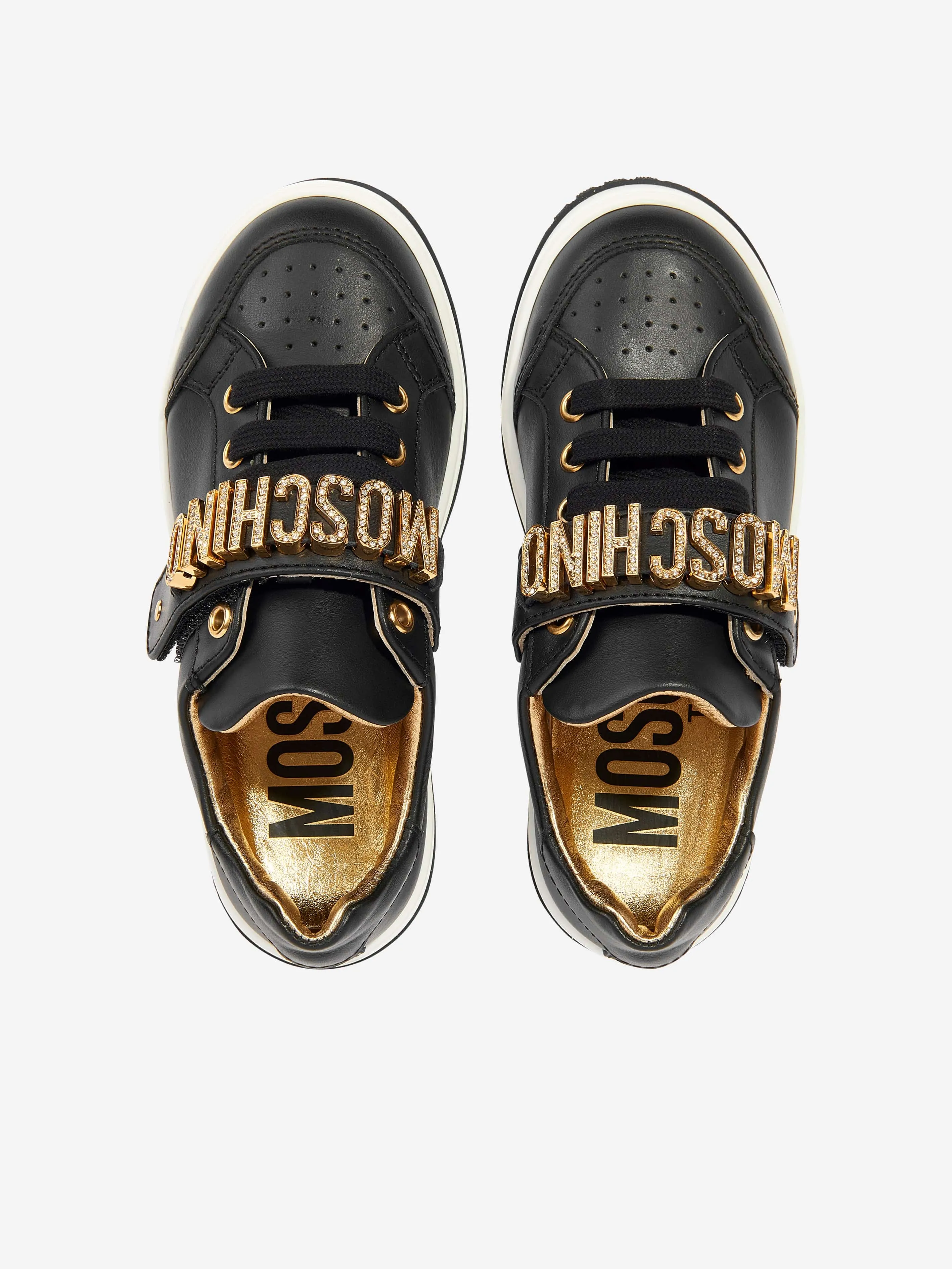 Moschino Girls Leather Logo Trainers in Black