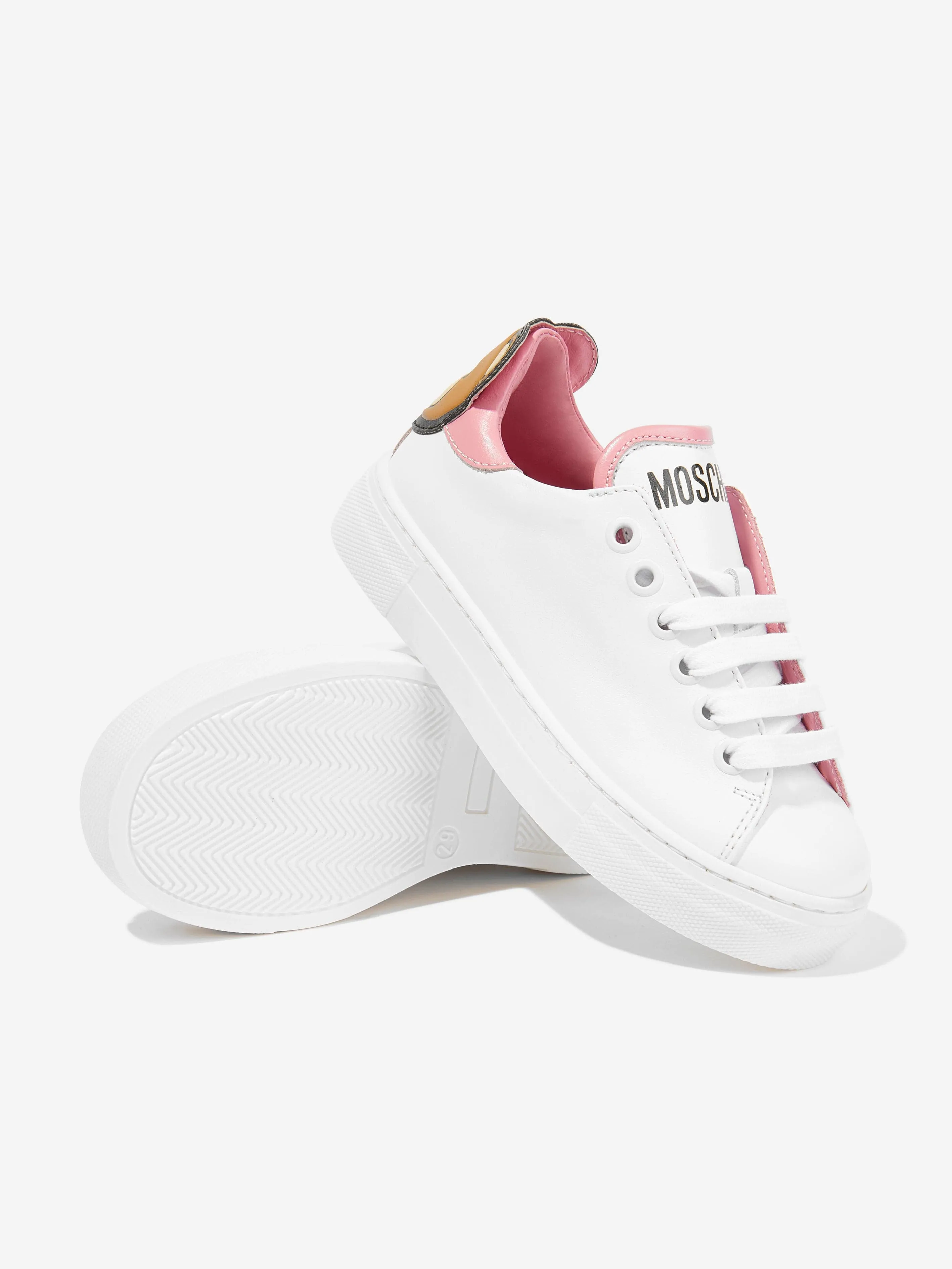 Moschino Girls Leather Teddy Bear Trainers in White