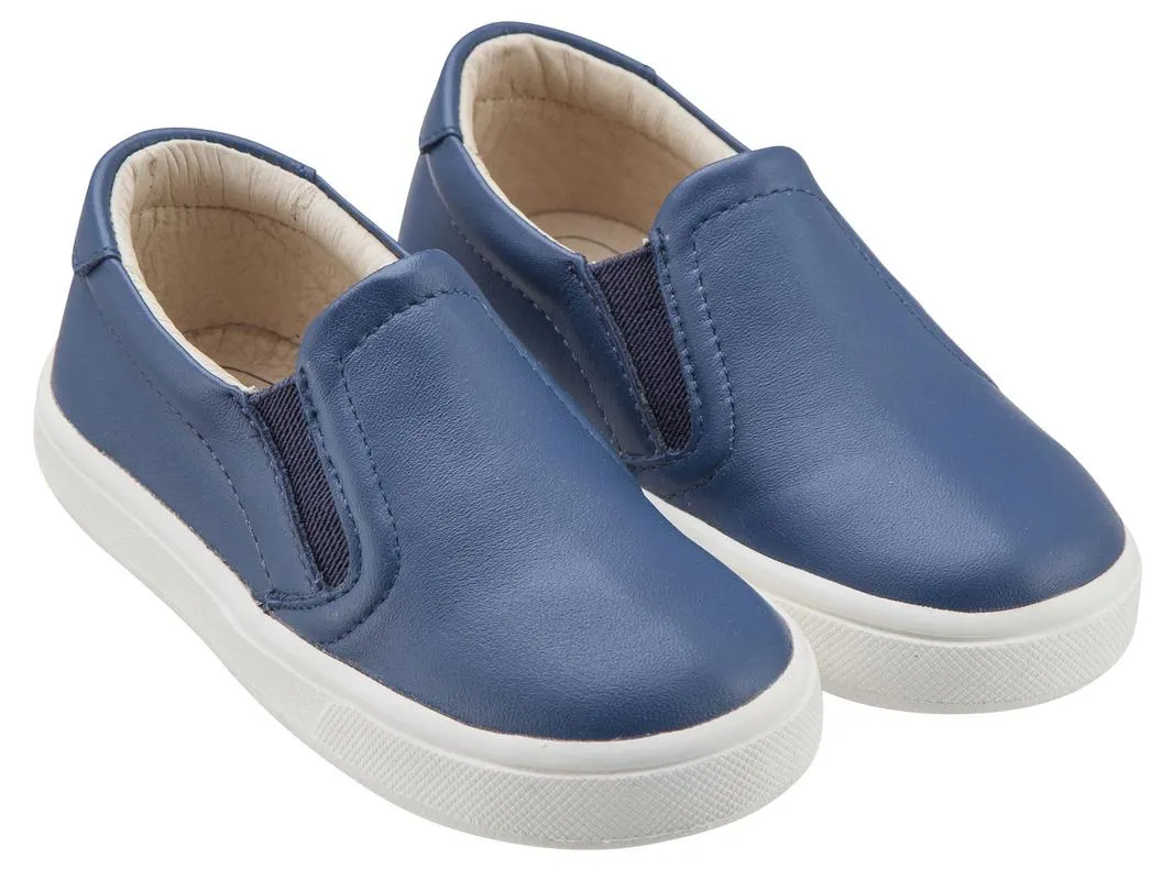 Old Soles Boy's & Girl's 6010 Dressy Hoff Denim Blue Leather Slip On Sneaker Shoe