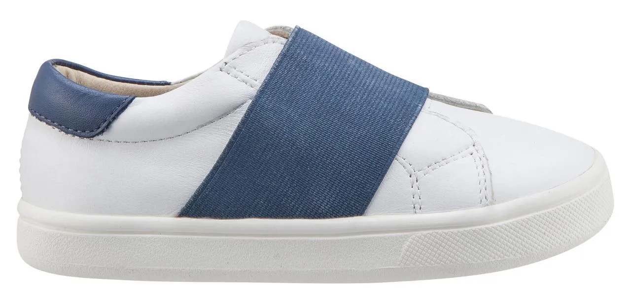 Old Soles Boy's & Girl's 6018 Master Shoe White Leather Denim Blue Wide Banded Slip On Sneaker Shoe