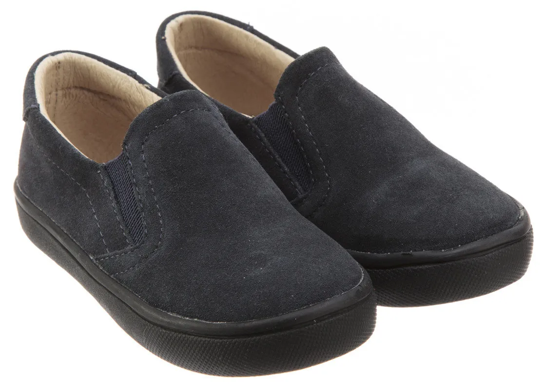 Old Soles Girl's and Boy's 6010 Dressy Hoff Navy Soft Suede and Smooth Leather Slip On Loafer Sneaker