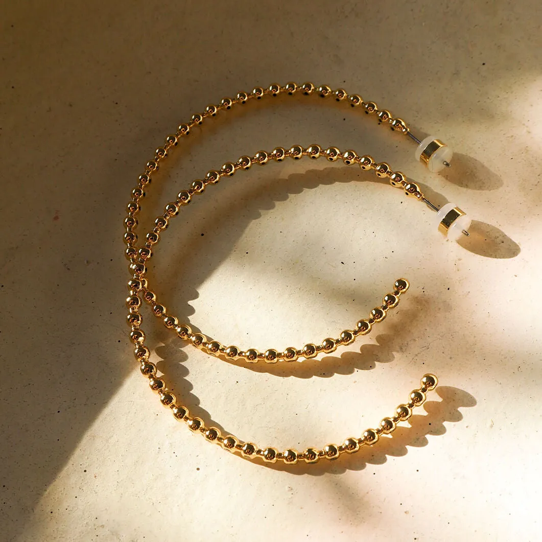 Pave Ball Chain Hoops in Gold