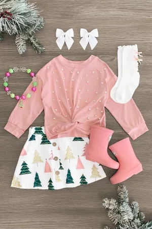 Pink Pearl Christmas Tree Skirt Set