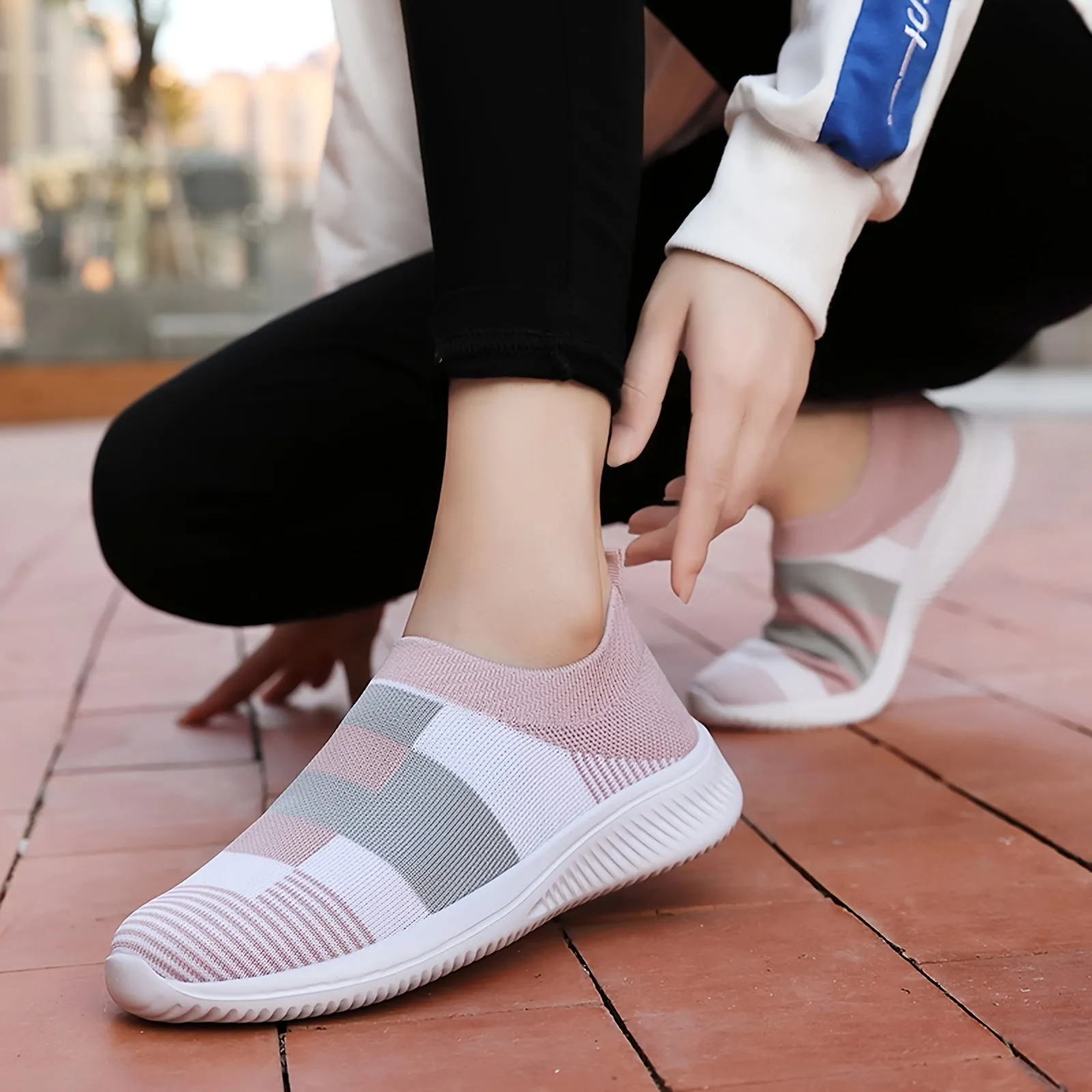 Plaid Low Top Colorblock Sock Sneakers - Ultra Lightweight, Breathable, and Comfortable Slip-On Shoes for Casual Walking and Daily Wear - EVA Insole, Fabric Upper, and Round Toe Design