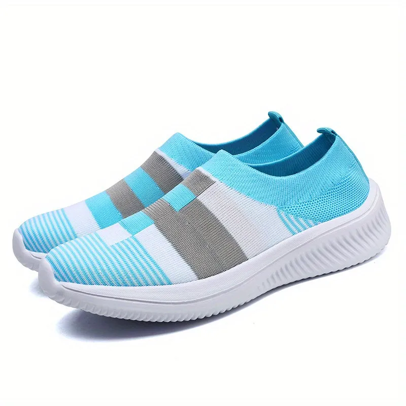 Plaid Low Top Colorblock Sock Sneakers - Ultra Lightweight, Breathable, and Comfortable Slip-On Shoes for Casual Walking and Daily Wear - EVA Insole, Fabric Upper, and Round Toe Design