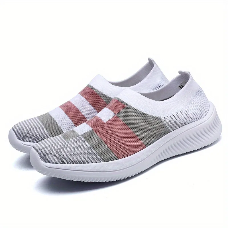 Plaid Low Top Colorblock Sock Sneakers - Ultra Lightweight, Breathable, and Comfortable Slip-On Shoes for Casual Walking and Daily Wear - EVA Insole, Fabric Upper, and Round Toe Design