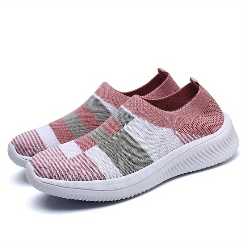 Plaid Low Top Colorblock Sock Sneakers - Ultra Lightweight, Breathable, and Comfortable Slip-On Shoes for Casual Walking and Daily Wear - EVA Insole, Fabric Upper, and Round Toe Design