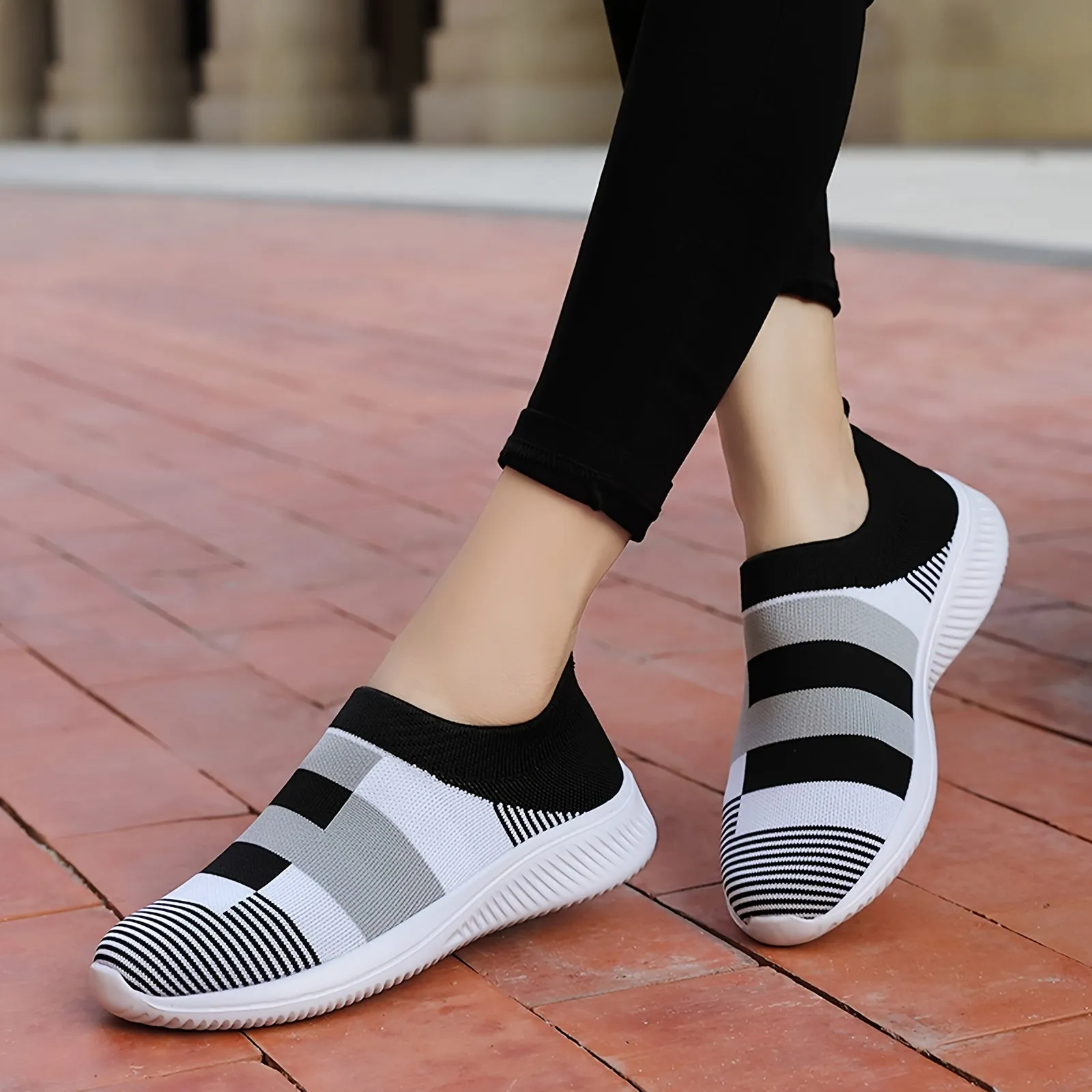 Plaid Low Top Colorblock Sock Sneakers - Ultra Lightweight, Breathable, and Comfortable Slip-On Shoes for Casual Walking and Daily Wear - EVA Insole, Fabric Upper, and Round Toe Design