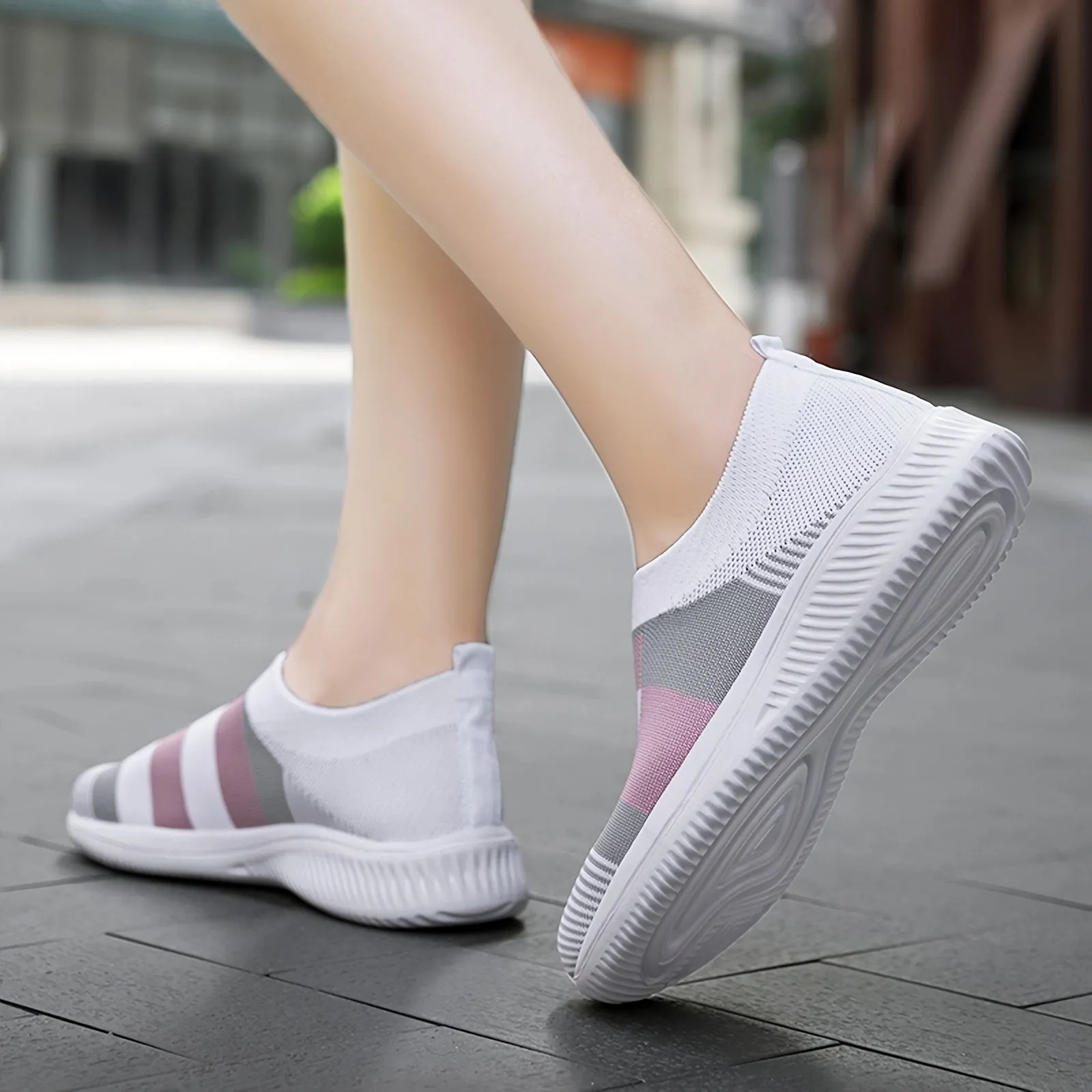 Plaid Low Top Colorblock Sock Sneakers - Ultra Lightweight, Breathable, and Comfortable Slip-On Shoes for Casual Walking and Daily Wear - EVA Insole, Fabric Upper, and Round Toe Design