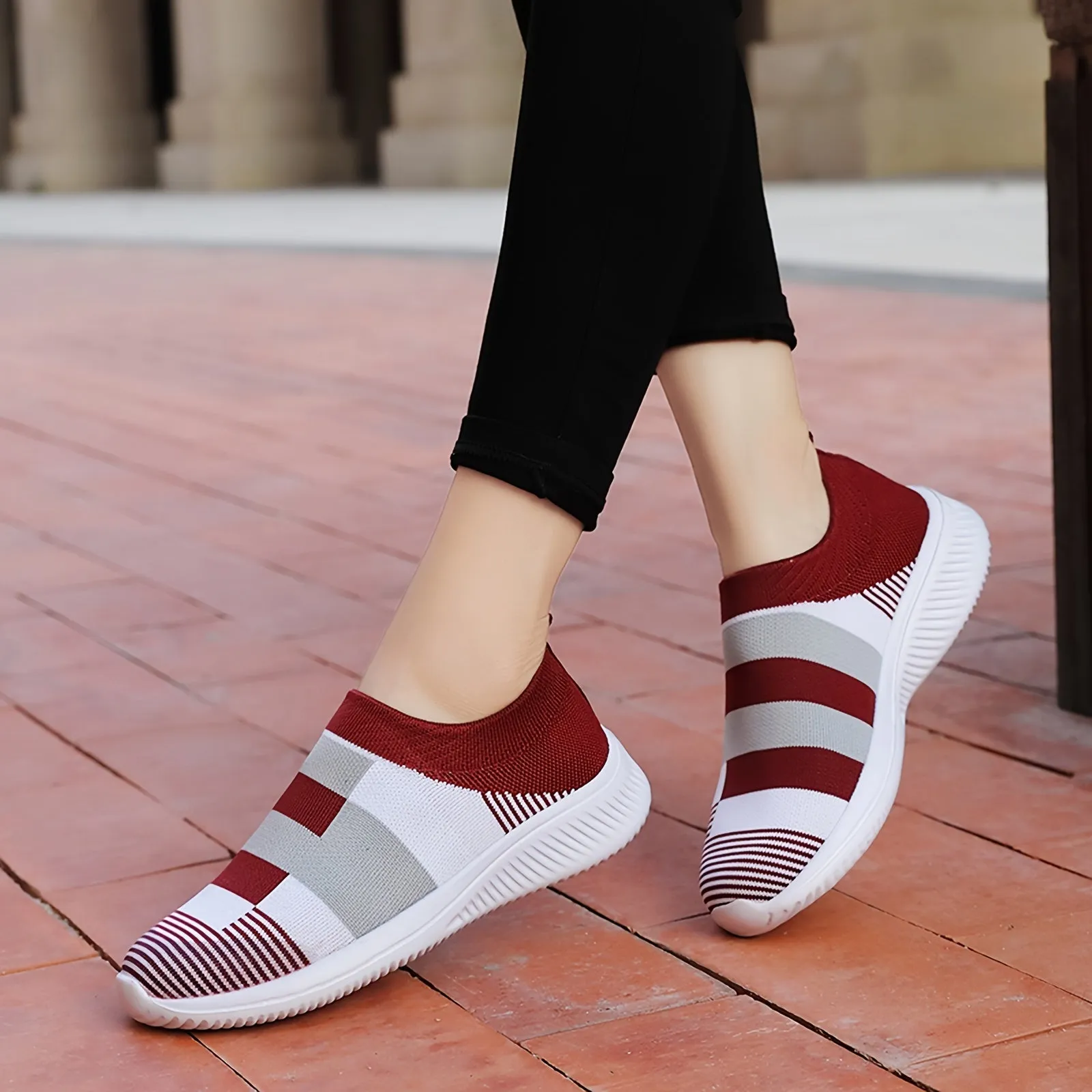 Plaid Low Top Colorblock Sock Sneakers - Ultra Lightweight, Breathable, and Comfortable Slip-On Shoes for Casual Walking and Daily Wear - EVA Insole, Fabric Upper, and Round Toe Design