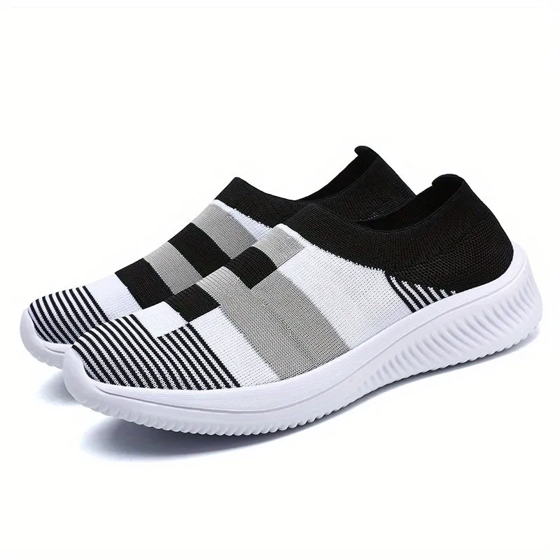 Plaid Low Top Colorblock Sock Sneakers - Ultra Lightweight, Breathable, and Comfortable Slip-On Shoes for Casual Walking and Daily Wear - EVA Insole, Fabric Upper, and Round Toe Design