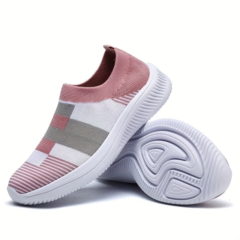 Plaid Low Top Colorblock Sock Sneakers - Ultra Lightweight, Breathable, and Comfortable Slip-On Shoes for Casual Walking and Daily Wear - EVA Insole, Fabric Upper, and Round Toe Design