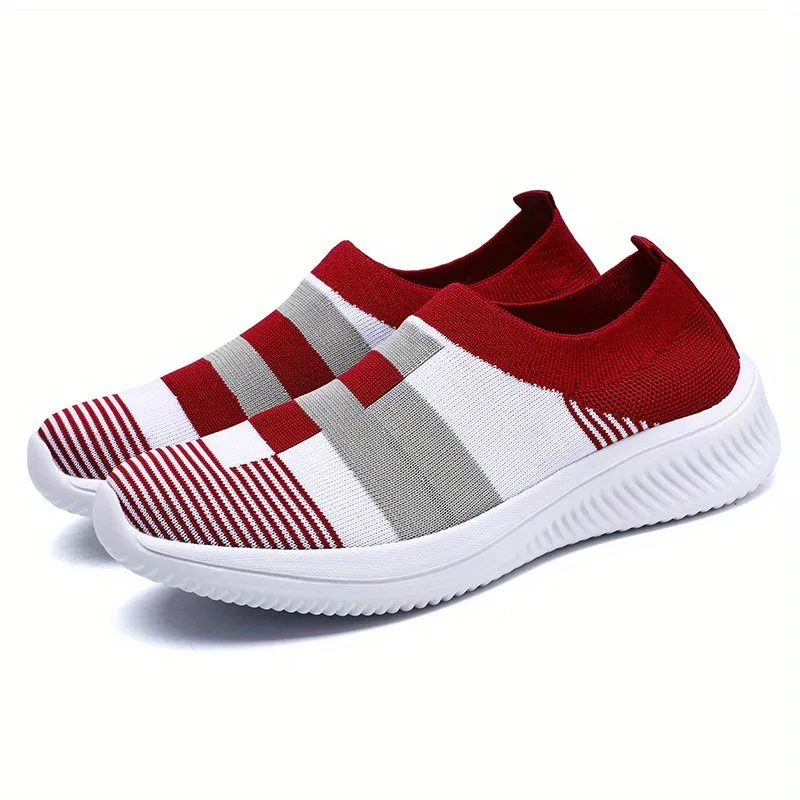 Plaid Low Top Colorblock Sock Sneakers - Ultra Lightweight, Breathable, and Comfortable Slip-On Shoes for Casual Walking and Daily Wear - EVA Insole, Fabric Upper, and Round Toe Design