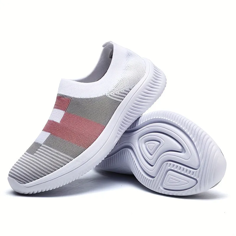 Plaid Low Top Colorblock Sock Sneakers - Ultra Lightweight, Breathable, and Comfortable Slip-On Shoes for Casual Walking and Daily Wear - EVA Insole, Fabric Upper, and Round Toe Design