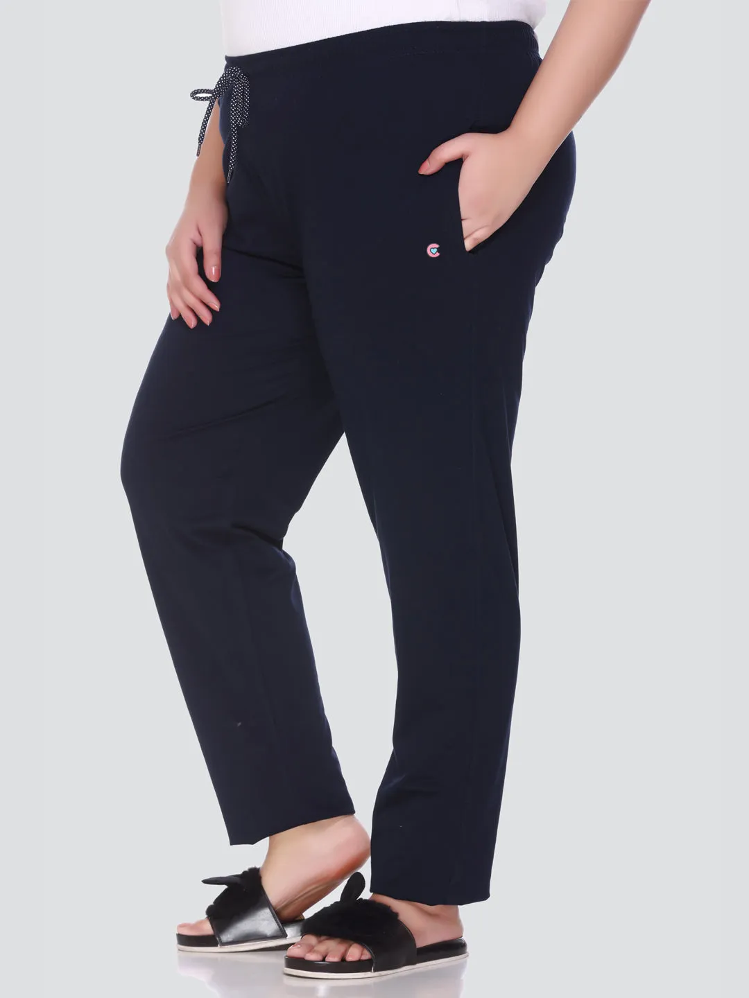 Plus Size Cotton Track Pants For Women Pack of 2 (Pink & Navy Blue)