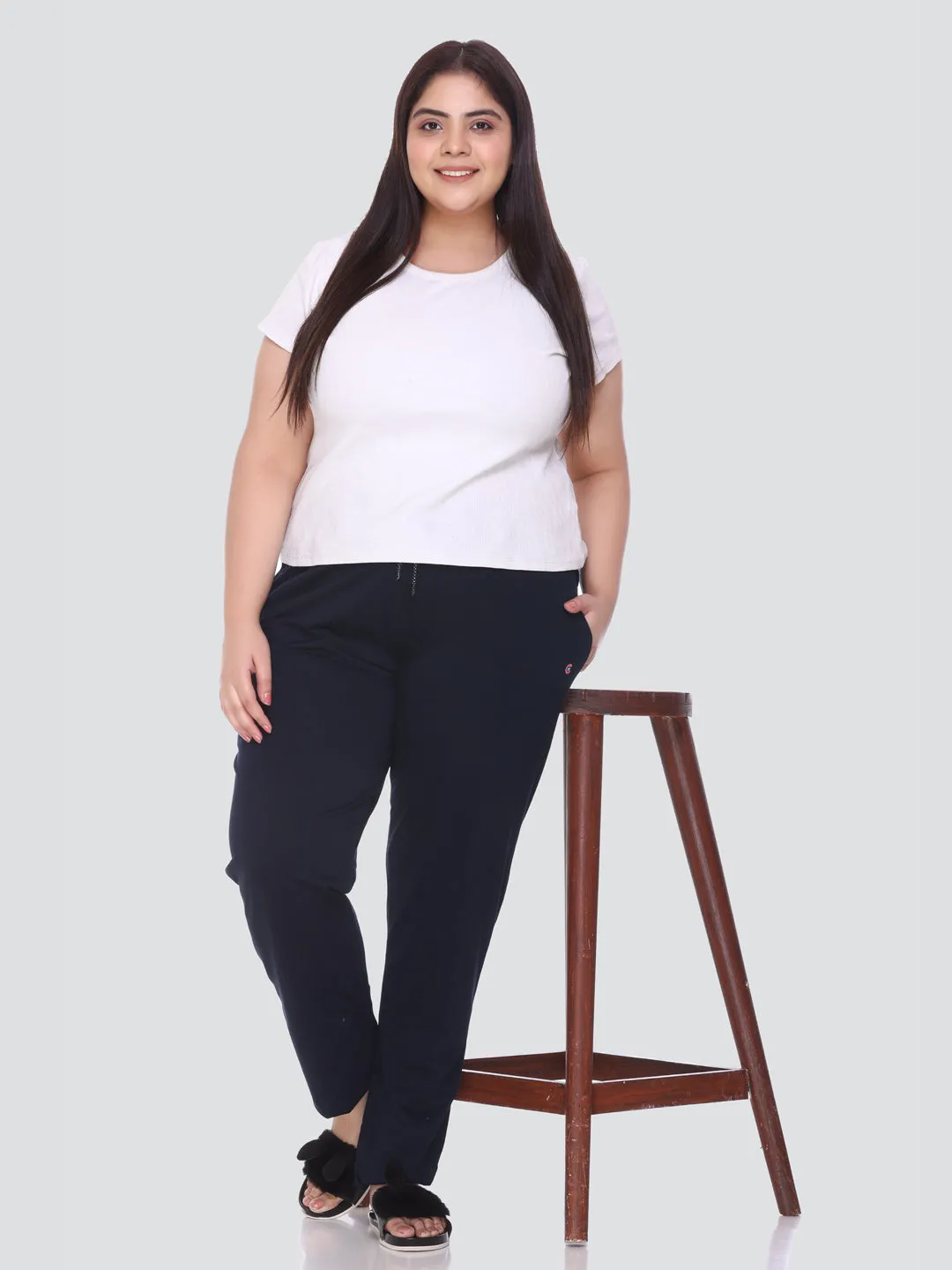 Plus Size Cotton Track Pants For Women Pack of 2 (Pink & Navy Blue)