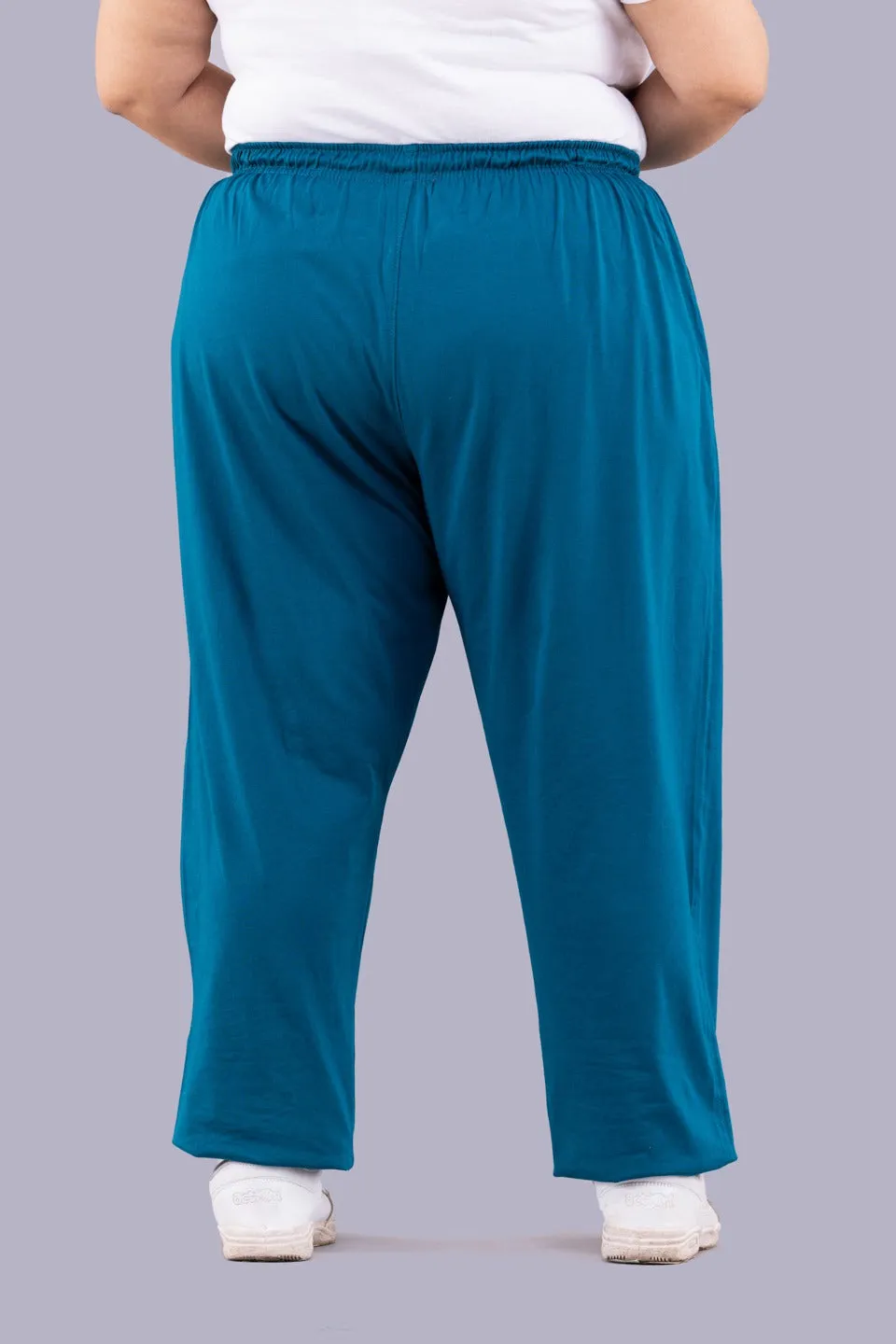 Plus Size Cotton Track Pants For Women - Teal Blue