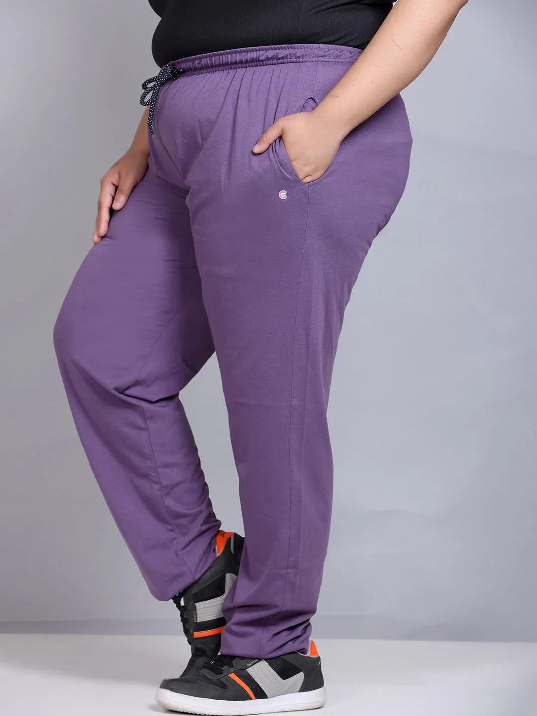 Plus Size Track Pants For Women With One Side Zip Pocket - Lavender