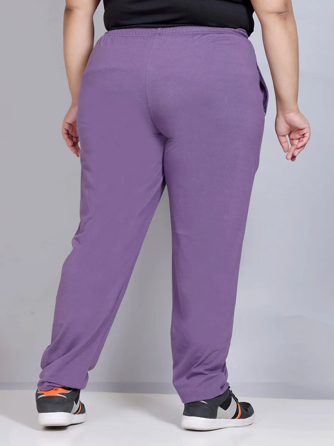 Plus Size Track Pants For Women With One Side Zip Pocket - Lavender