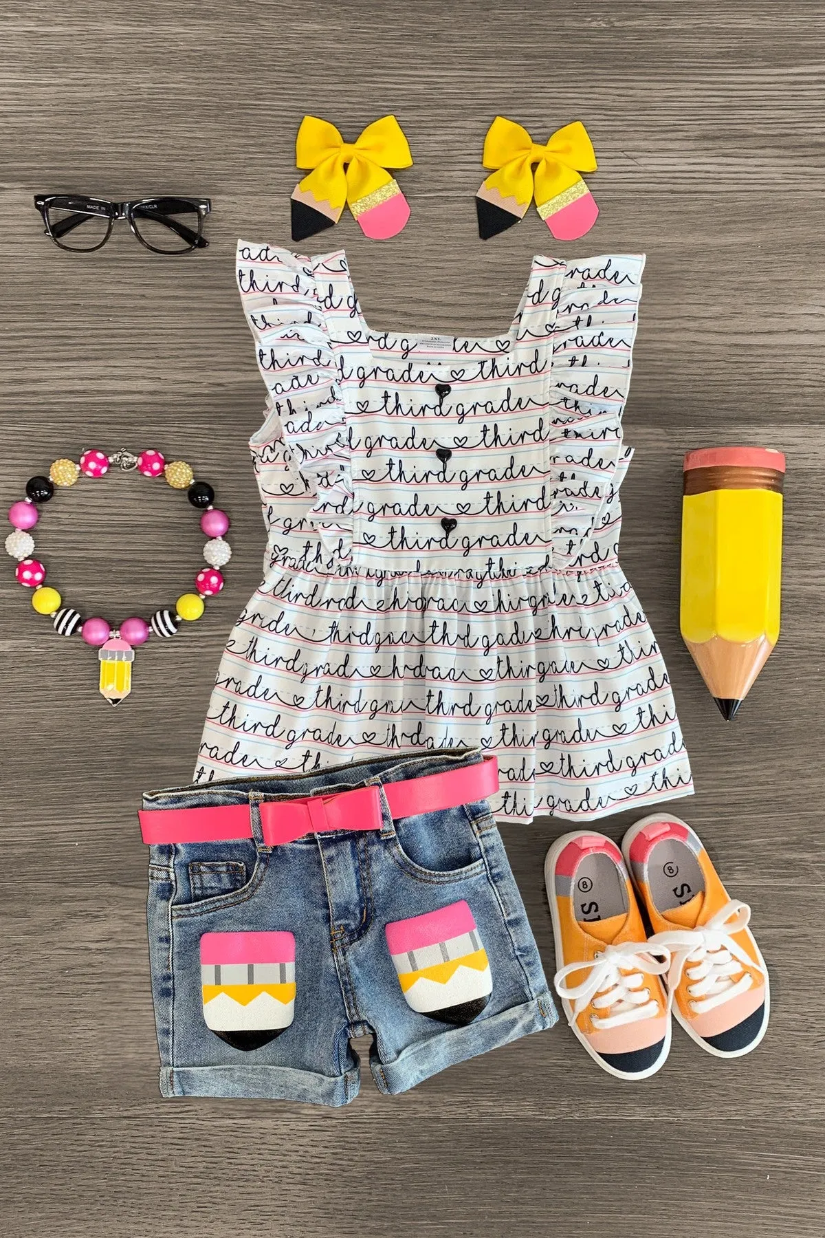 "Pre-K - Sixth Grade" Notebook Denim Short Set