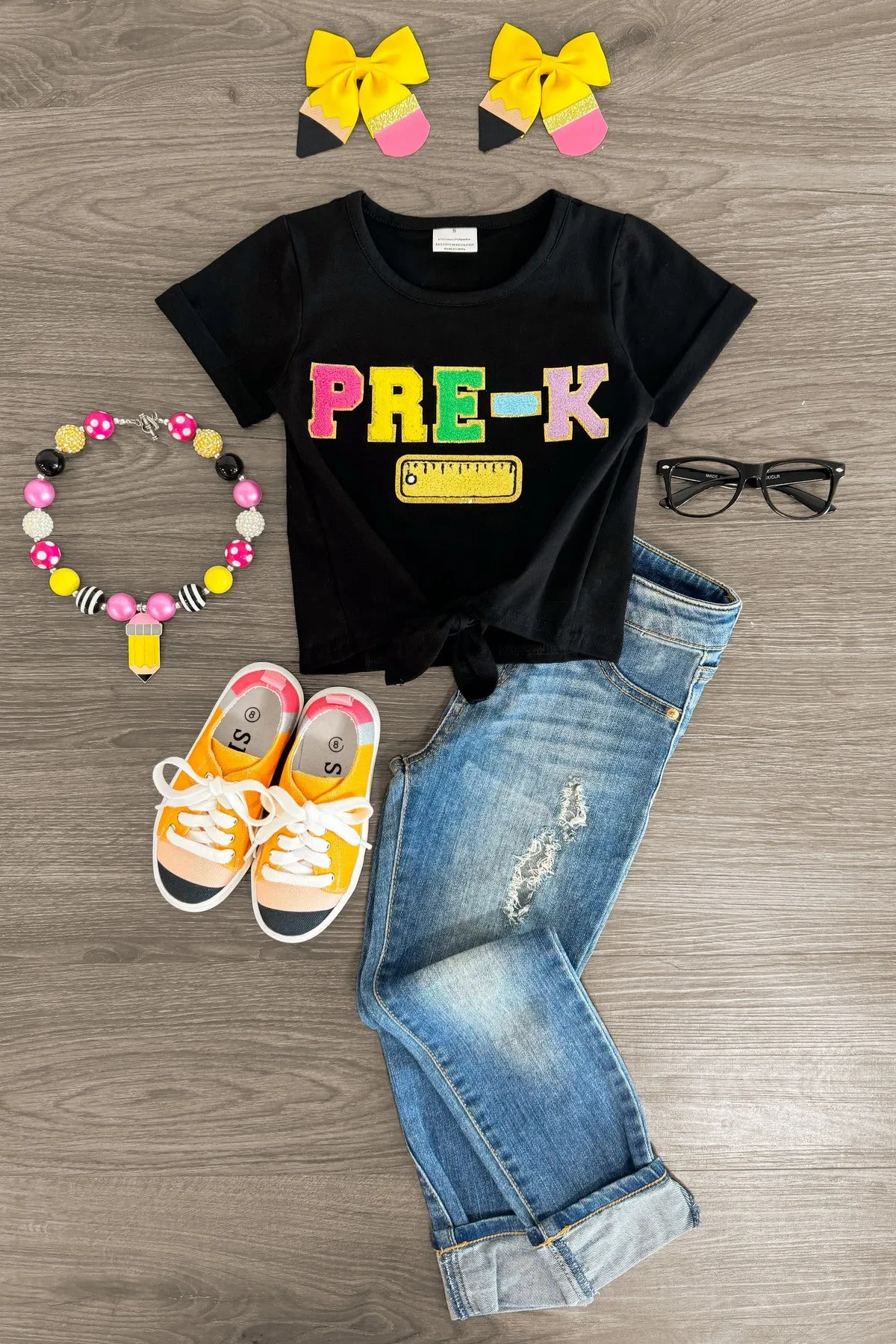 "Pre-K - Sixth Grade" Rainbow Chenille Patch Top