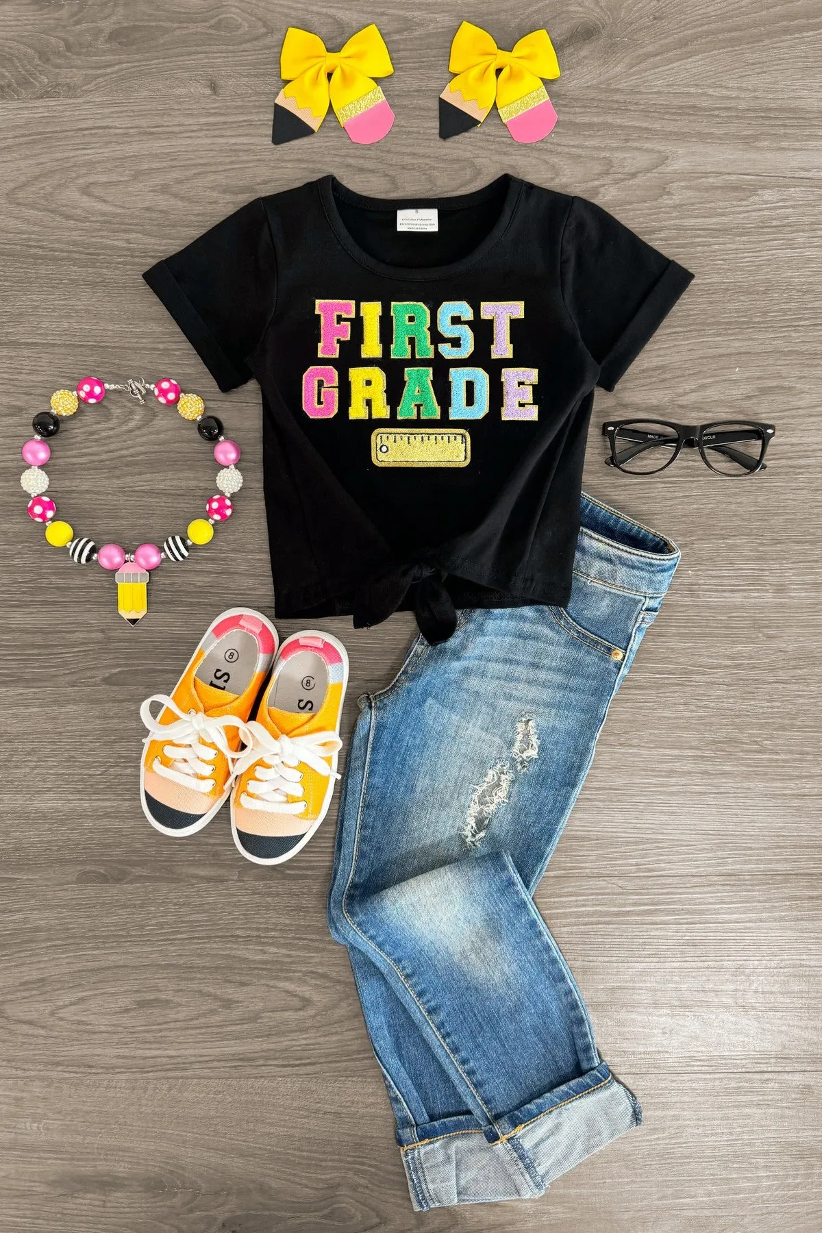 "Pre-K - Sixth Grade" Rainbow Chenille Patch Top