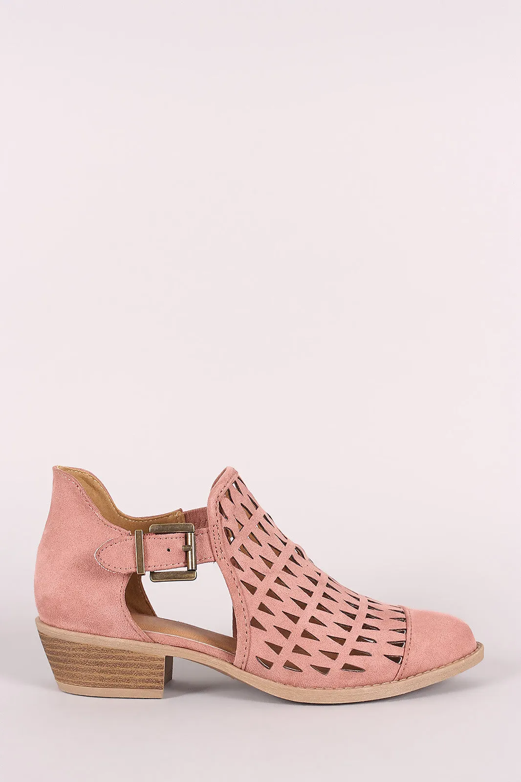 Qupid Suede Geo Cutout Buckled Booties