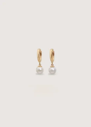 Round Pearl Huggie Earrings