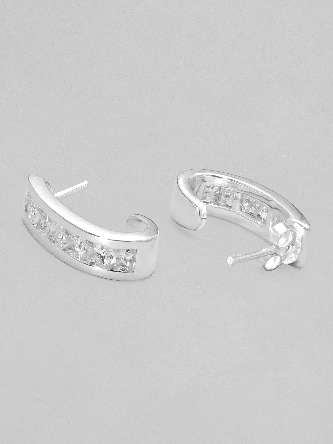 Rubans 925 Silver Sparkle Pave Minimal Hoop Earrings.