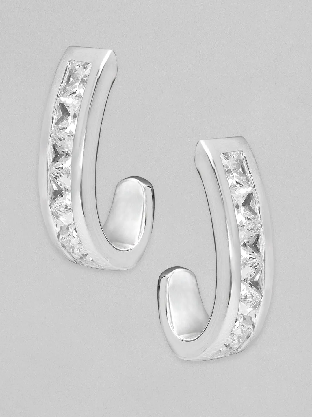 Rubans 925 Silver Sparkle Pave Minimal Hoop Earrings.