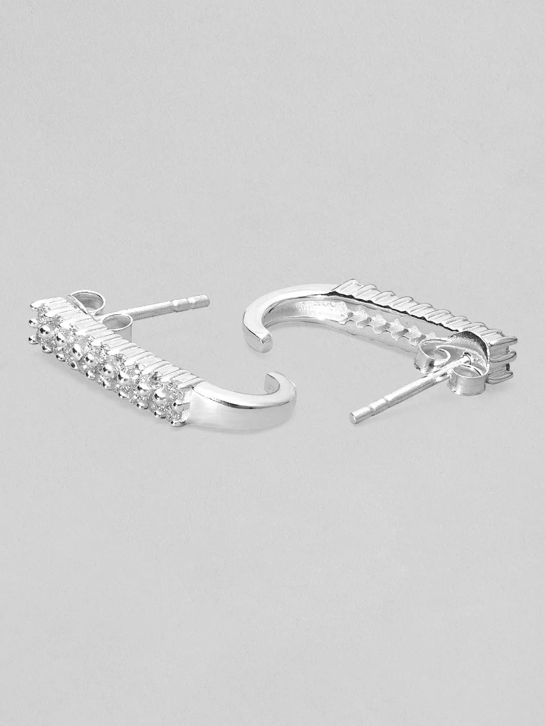 Rubans 925 Silver Sparkling Modern Minimal Ring Hoop Earrings.