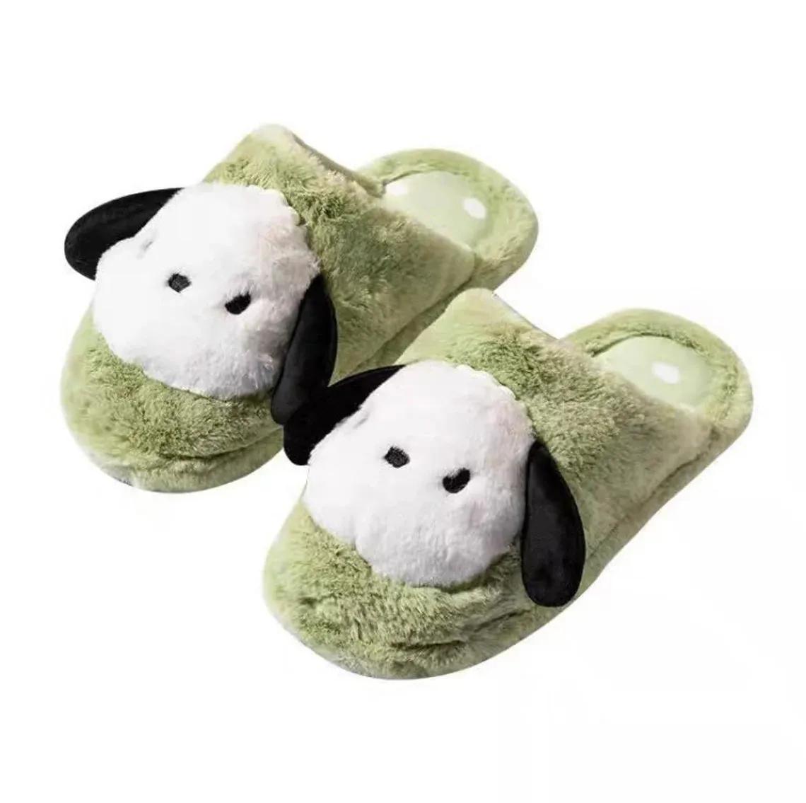 Sanrio Pochacco Green Fluffy Big Head Fur Winter Slippers