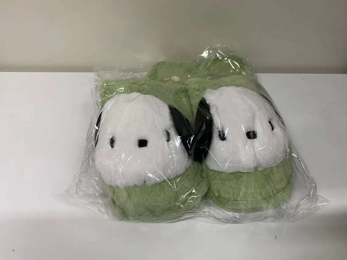 Sanrio Pochacco Green Fluffy Big Head Fur Winter Slippers