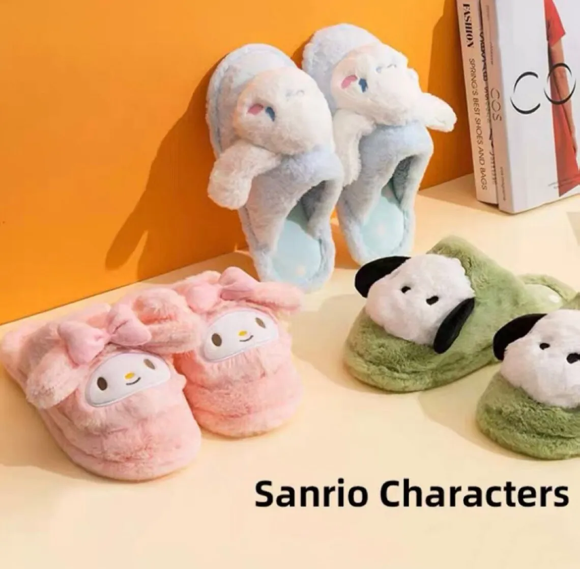 Sanrio Pochacco Green Fluffy Big Head Fur Winter Slippers