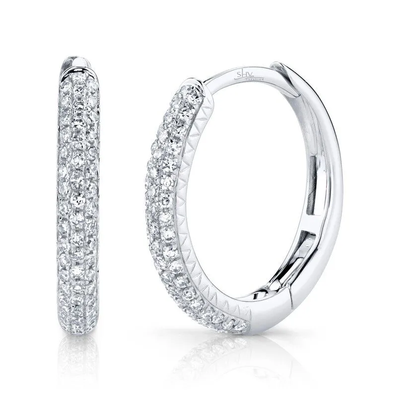 Shy Creation Medium Pave Diamond Hoop Earrings